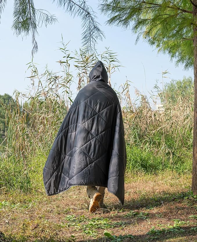 iClimb Heated Camping Blanket with Hood and Battery Pack (Black)