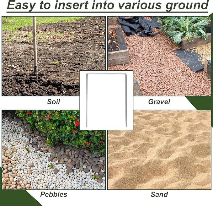 50 Pack Heavy Duty Wide Landscape Staples, 7 Gauge Galvanized Steel Turf Stakes Garden Stakes Bulk, U Type Anchor for Grass, Securing Weed Barrier Fabric, Pipes, Sod (8"x6")