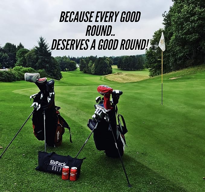 Golf Cooler Bag Plus 2 Ice Packs - HD Closed Cell Insulation Keeps Drinks Cold for Hours - Holds 6 Cans - Fits Discreetly in Golf Bags - Includes Cary Strap - Golf Accessories for Men