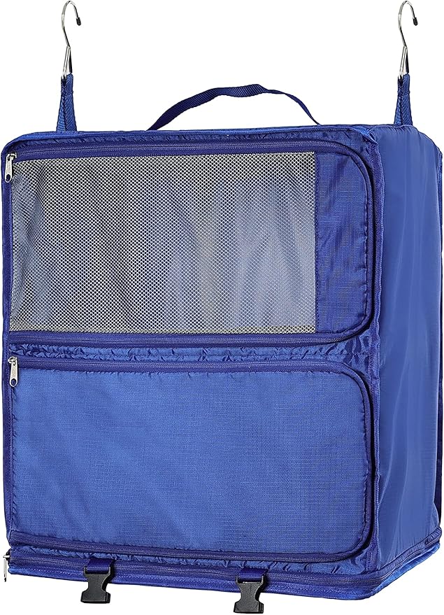 ELEZAY Hanging Packing Cubes Portable Closet 3-Shelf Travel Collapsible Compression Garment Organizer for Carry-on Luggage Suitcase Space Saver Bag XX-Large_16*12 * 24 in, Blue