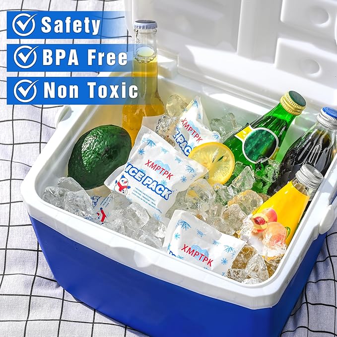Ice Packs for Cooler, Lunch Boxes and Shipping, Slim Design Reusable Gel Freezer Packs for Frozen Food & Drinks, Camping, Picnic and Fishing