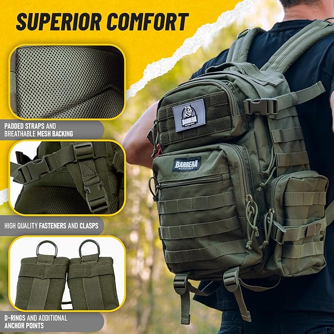 Tactical Backpack 25L Military MOLLE Assault Pack – Waterproof EDC Backpack for Hiking, Camping, Travel & Survival Gear, Bug Out Bag (Army Green/Olive Drab)