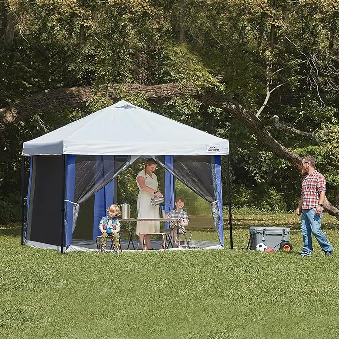Canopy Universal Mosquito Netting Tent, Converts 10'x10' Canopy Gazebo into Camping Inner Tent, Screen House with Full PE Floors for Patio, Outdoor, Garden(TOP & Frame NOT Included) Navy Blue