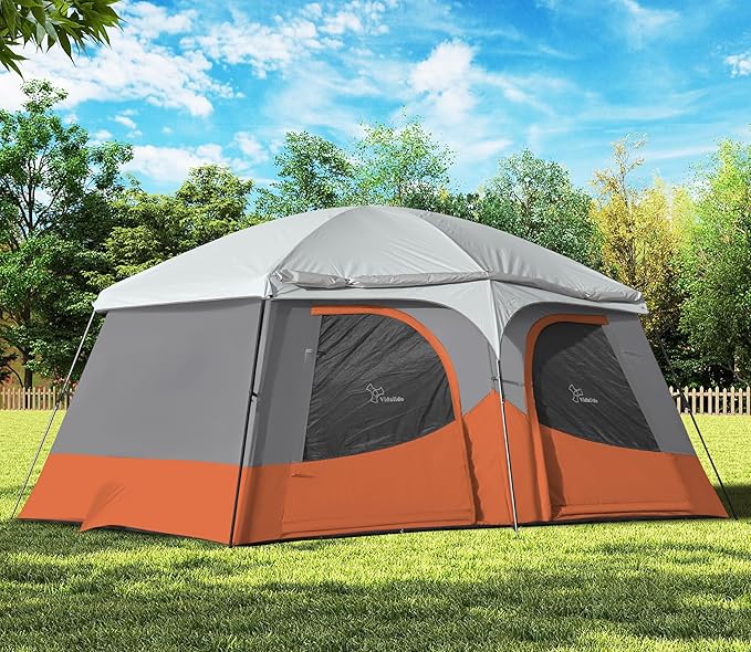 Vidalido Tents,8-10 Person Camping Tent with Extended Vestibule,2 Room Weather Resistant Family Tents,Easy Install Waterproof Outdoor Tent for Camping Hiking