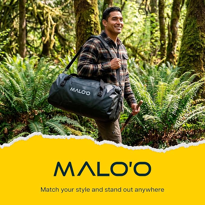 Malo’o Waterproof Dry Duffel, Heavy-Duty Roll Top Waterproof Gear Bag with Shoulder Strap & Molle Loops, Marine Duffel for Kayaking, Boating, Camping, Beach & Travel, Black, 60L
