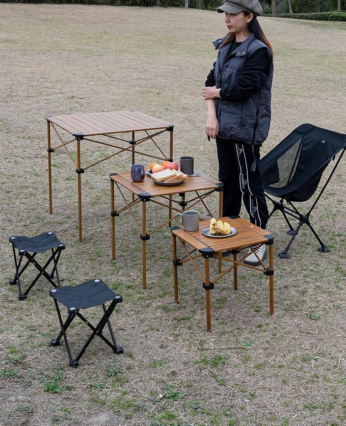 iClimb Lightweight Stable Alu. Folding Square Table Roll Up Top with Carry Bag for Camping Picnic Backyards BBQ Camp Kitchen (Black, M)