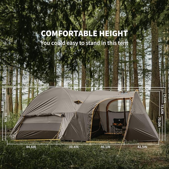 Naturehike KOTA 4/6/8 Person Camping Tent, Double Layer Waterproof 4 Person 6 Person 8 Person Tents for Camping, Large and Tall Family Tent with Vestibules Porch