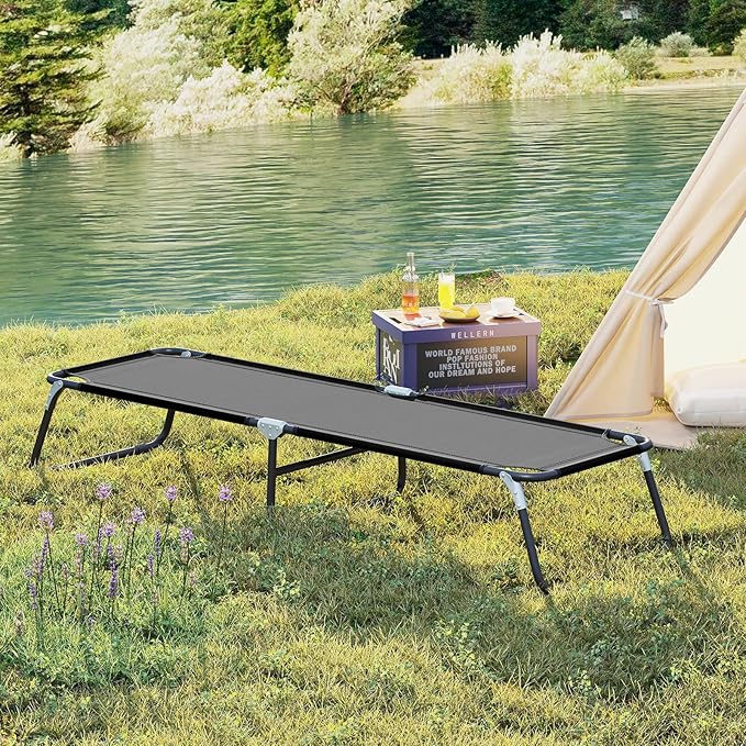 Goplus Folding Camping Cot, Heavy Duty Collapsible Foldable Camping Bed for Adults Kids with Non-Slip Foot Pad, Indoor Outdoor Portable Sleeping Cot for Hiking, Camping, Fishing (Black)
