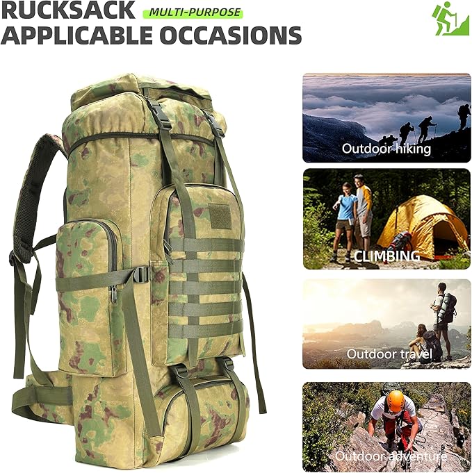 King'sGuard 70L Camping Hiking Backpack for Men Women Large Military Tactical Backpack Molle Rucksack Backpack for Outdoor