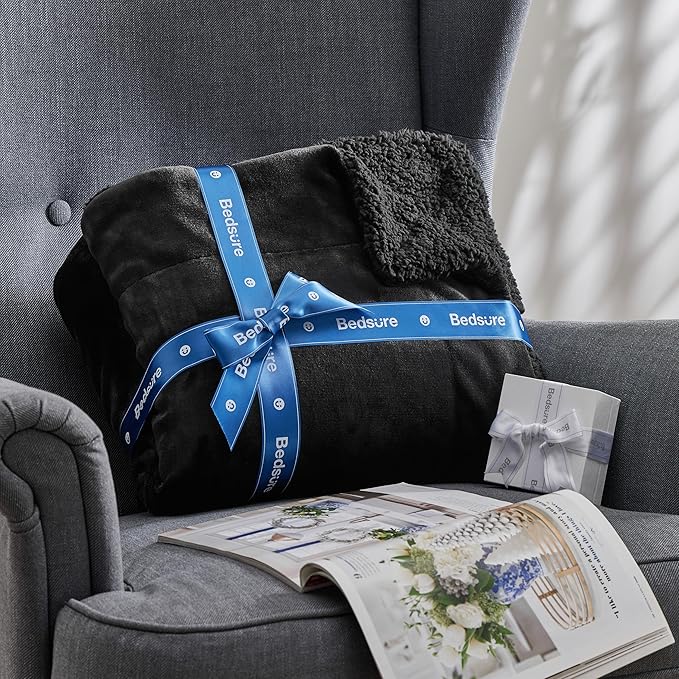 Bedsure GentleSoft Sherpa Fleece Oversized Cal King Blankets for Bed - Thick and Warm, Soft Fuzzy Plush Large Blanket for Winter, Black, 112x98 Inches