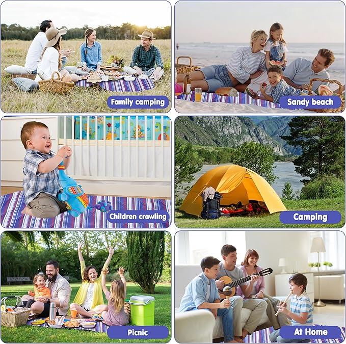 Large Picnic Mat, Outdoor Camping Mat, Tent Mate. Easy to Carry and Store, Water-Resistant, Dust-Proof Sand-Proof, Machine Washable. Thickened. For Picnics, Lawns, Concerts, Outdoor Adventures.