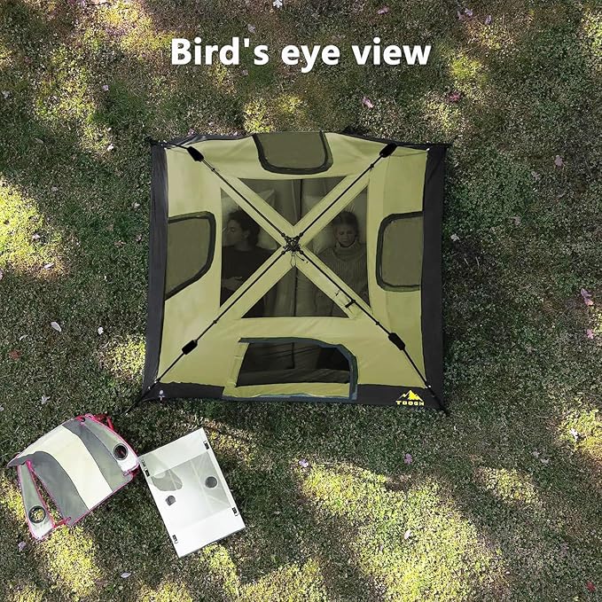 3/4 Person Camping Tent with 1 Door, 4 Windows, and Upgraded Ventilation– Instant Setup, Waterproof, 8'x 8'x 67''Oxford Fabric Floor Pop Up in 60 Seconds Includes Rainfly and Backpack