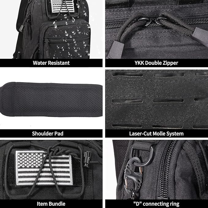 BOMTURN Tactical Backpack-1000D Waterproof Military Backpack/Laser-Cut/CCW Bags Sling Bag Tactical Satchel Shoulder Bag Men