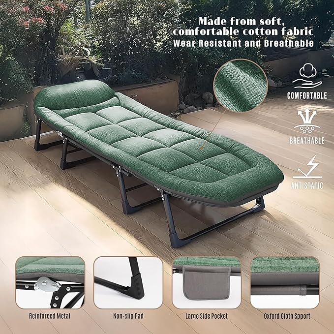 SunSettler Camping Cot with Mattress, Portable Cot Bed for Adults, Foldable Padded Sleeping Cots for Camping Travel Tent Day Bed Outdoor & Home Guest (XL)