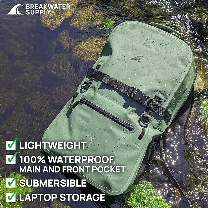 Breakwater Supply™ Fogland Waterproof IP68 Submersible Backpack with Airtight Zippers | Laptop Travel Outdoors | 25L 20L 15L | 100% Waterproof, Submersible, Airtight Zippers, Travel Outdoors