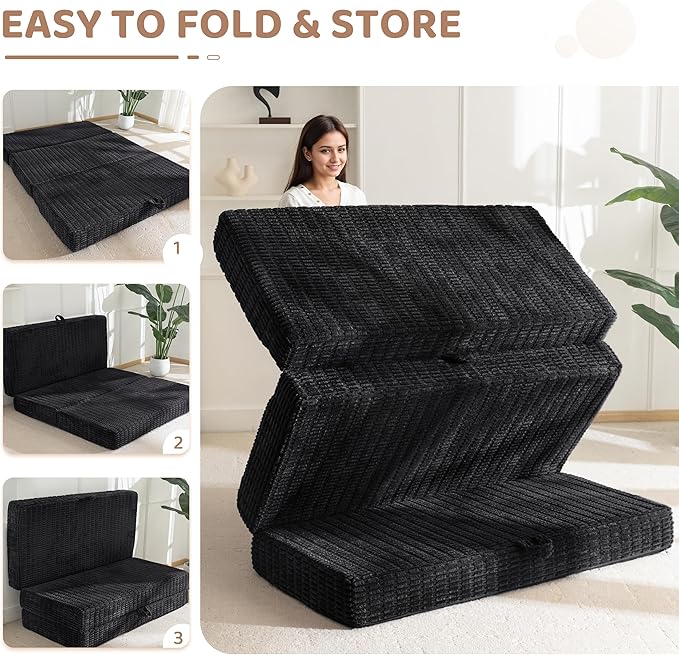 BYBYME Memory Foam Tri-Folding Mattress, 6 Inch Gel Folding Mattress Topper, Foldable Soft Guest Bed Camping Pad, with Washable Cover