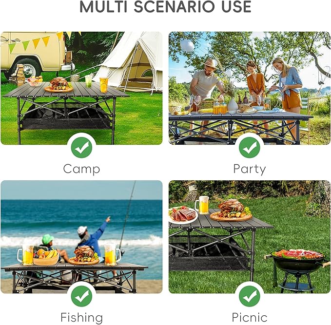 Lightweight Foldable Camping Table - Portable Low Picnic Folding Table for Outdoor, Backyard, Beach, BBQ, Picnic & Patio, Compact Roll-Up Design with Carry Bag
