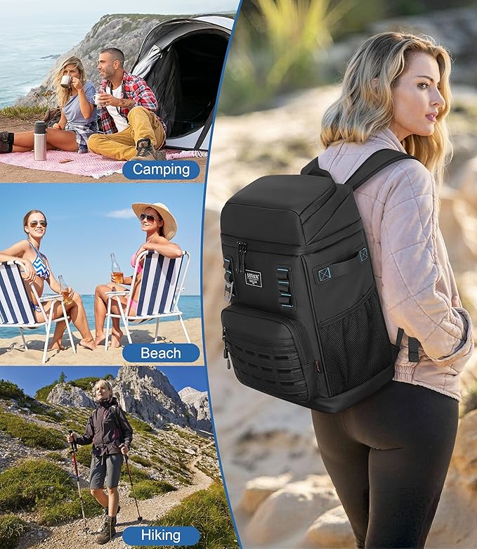 Cooler Backpack 2 Insulated Compartments Leak Proof Beach Coolers Back Pack Waterproof Cooler Bag for Hiking, BBQ Camping, Picnic, Fishing (25L, 36 Cans)