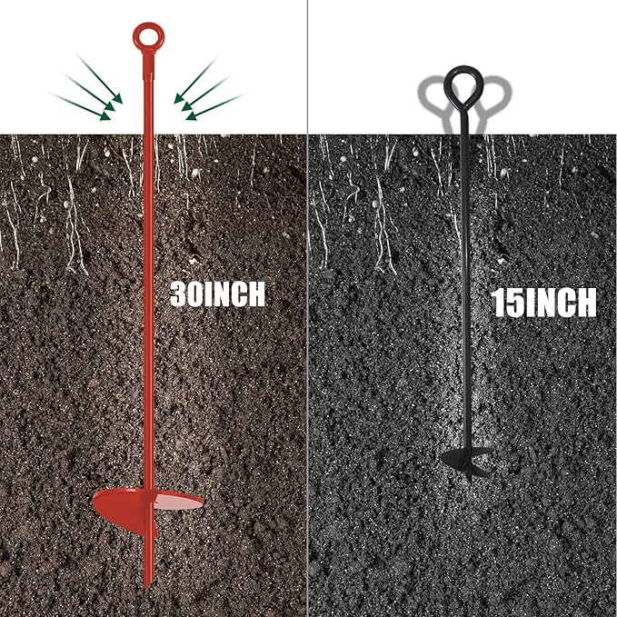 Gisafai 6 Pcs 30 Inch Long Ground Anchors Spiral Blade Earth Shed Anchor Kit Heavy Duty Tent Trampoline Hook 12 mm Thick Metal Swing Set Wind Stake for Mobile Home Canopies (Red)