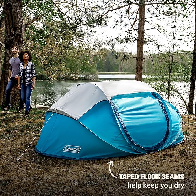 Coleman Pop-Up Instant Tent Sets Up in 10 Seconds, Portable & Lightweight 2/4 Person Weatherproof Camping Tent with Adjustable Rainfly