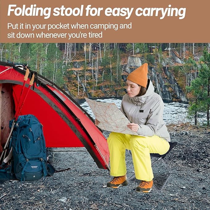 Portable Camping Folding Stool Chair with Bag, Small Lightweight Camp Stool Chair Collapsible for Fishing Hiking Outdoor Beach Backpack Photographer Picnic 9.86"x 8.66"x10.63"