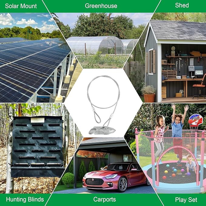 (12 Pack) Drive-In Ground Earth Anchors with Rod, 30inch Cable Earth Anchor Heavy Duty for High Winds, Easy Hook Anchor for Fixing Shed, Carports, Tent, Swing Set, Greenhouse, Gazebo.