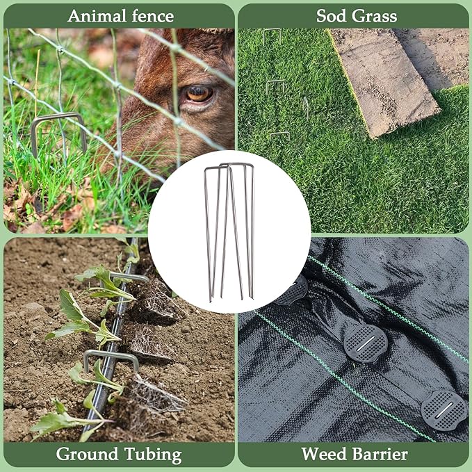 50 Pack 6 Inch Galvanized Tent Stakes, Heavy Duty U-Shaped Ground Stakes for Tents, Canopies and Weed Barrier Fabric, Suitable for Outdoor Use