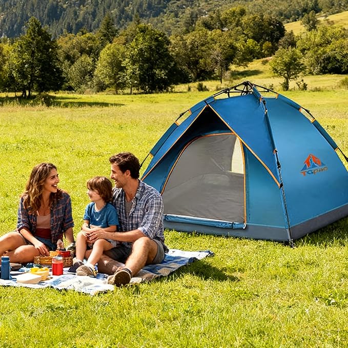 Quick Set Up Waterproof 4-Person Camping Tent with Bug Netting - Instant Pop-Up Tent for Family Camping & Hiking | All-Weather 4-Season Outdoor Shelter