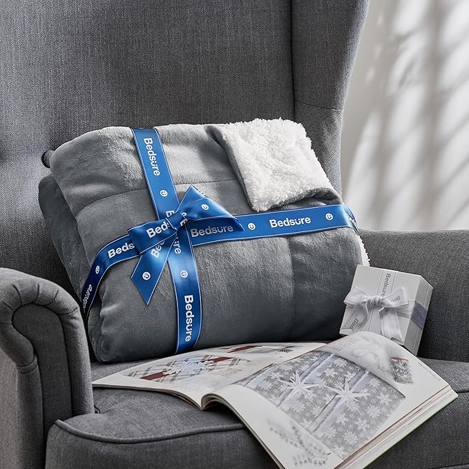 Bedsure GentleSoft Sherpa Fleece Oversized Cal King Blankets for Bed - Thick and Warm, Soft Fuzzy Plush Large Blanket for Winter, Grey, 112x98 Inches