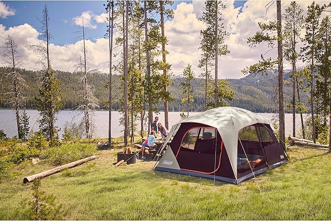Coleman Skylodge 10-Person Family Tent, Weatherproof XL Tent with Rainfly & Room Divider, Fits 4 Queen-Sized Airbeds, Made of PFAS-Free Materials