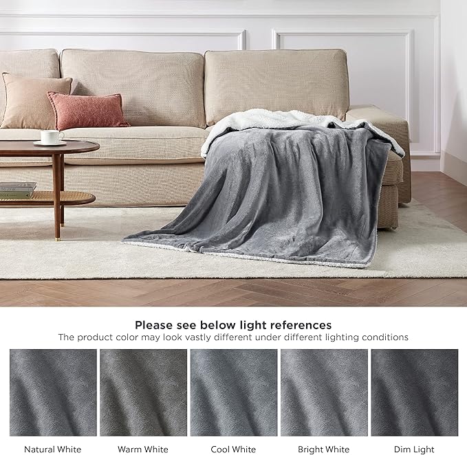 Bedsure GentleSoft Sherpa Fleece Throw Blanket Twin Size for Couch - Thick and Warm, Soft Fuzzy Plush Blanke for Winter, Grey, 60x80 Inches