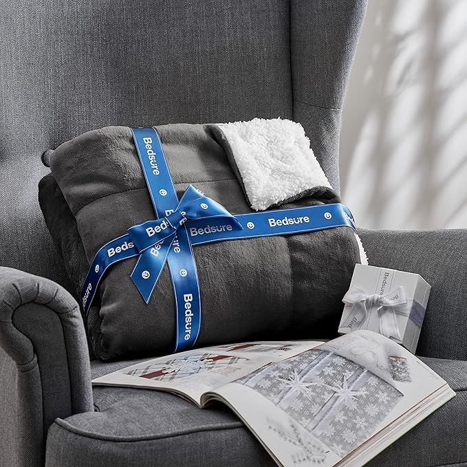 Bedsure GentleSoft Sherpa Fleece Blankets Queen Size for Bed - Thick and Warm, Soft Fuzzy Plush Queen Blanket for Winter, Charcoal, 90x90 Inches