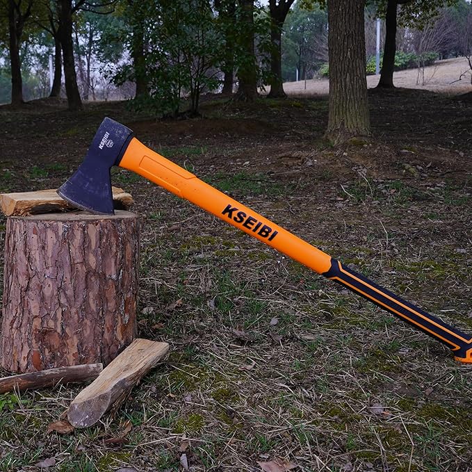 KSEIBI 36-Inch Splitting Axe - Forged Carbon Steel, Wood Chopper & Kindling Axe for Chopping, Heavy-Duty Maul with Ergonomic Fiberglass Handle, Shock Reduction, Anti-Slip Grip