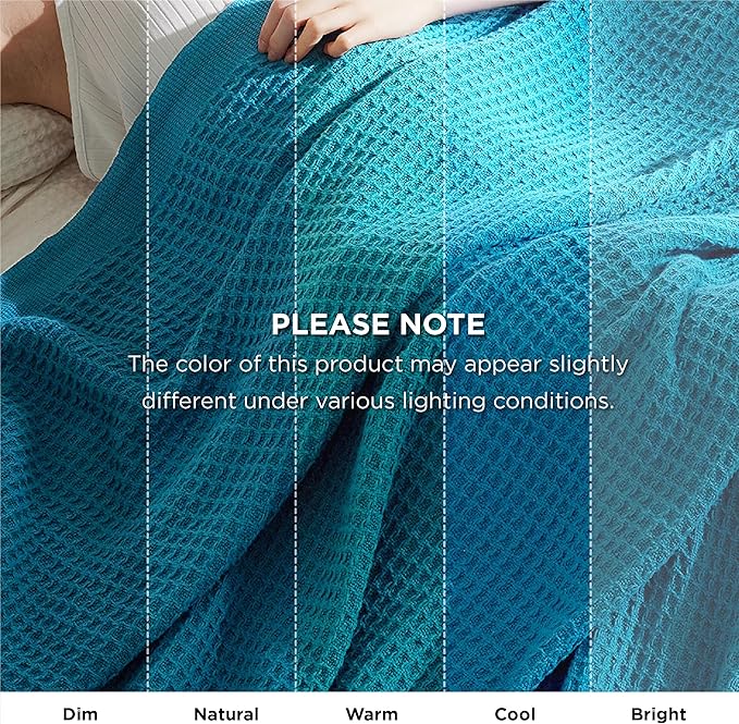 Bedsure Gentlesoft 100% Cotton Blanket King Size for Bed - Breathable and Soft, Waffle Weave Blanket for Summer, Thick Cozy Fall Blankets for Women Gift, Teal, 104x90 inches