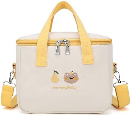 DYJAGYO Cartoon Bear Warming Mummy Bag，Large Capacity Cute Lunch Box,Multifunctional Outgoing Storage Bag (Yellow)