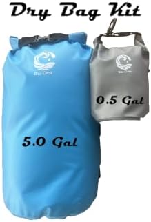 Waterproof dry bag combo for outdoor and waterspors, with large 5.0 Gal (assorted colors) and 0.5 Gal (grey) bags | Ideal for kayaking, boating, hiking, the beach and other outdoor sports (Blue)