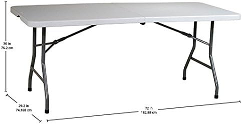 Office Star Resin Rectangle Center-Folding Portable Table for Picnics, Camping, and Tailgating, 6 Feet