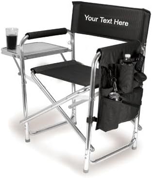 Personalized Embroidered Sports Director Chair with Side Table and Storage Pockets by Picnic Time - Black