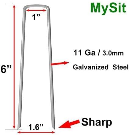 MySit 6" Galvanized Landscape Staples Garden Stakes Pins 24 Pack, Heavy-Duty 11 Gauge Garden Staples Anti-Rust Fence Stakes for Anchoring Weed Barrier Fabric Irrigation Tubing Soaker Hose