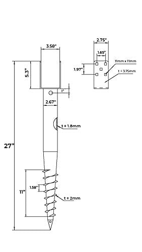 American Ground Screw U-Model - Easy-Install No-Dig Ground Anchor for Standard 4x4 Posts (Actual 3.5"x3.5") - Durable 27" Screw-in Stake for Mounting Wooden Posts