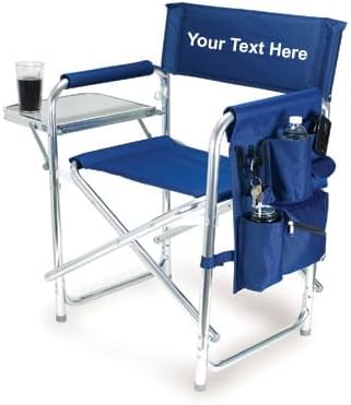 Personalized Embroidered Sports Director Chair with Side Table and Storage Pockets by Picnic Time - Navy Blue