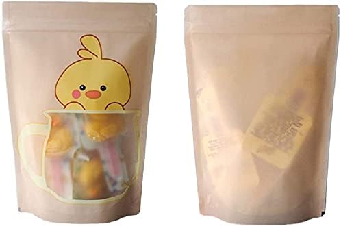 100 Pieces Resealable Cartoon Stand Up Plastic Smell Proof Zip Lock Packaging Bags for Food Storage Package Pouches (Orange Duckling,5.1x7.1 Inch)