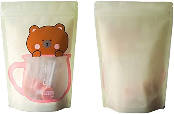 100 Pieces Resealable Cartoon Stand Up Plastic Smell Proof Zip Lock Packaging Bags for Food Storage Package Pouches (Yellow Bear,5.1x7.1 Inch)