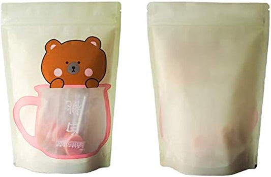 100 Pieces Resealable Cartoon Stand Up Plastic Smell Proof Zip Lock Packaging Bags for Food Storage Package Pouches (Yellow Bear,5.1x7.1 Inch)