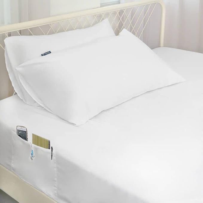 Queen Sheet Sets Air Mattress Sheets - 3 Pieces Extra Deep Pocket Queen Sheets Sets 16 to 24 inch - Sheets with Pockets on Side - Easily Fits Extra Deep Pillow Top Air Mattress (White)