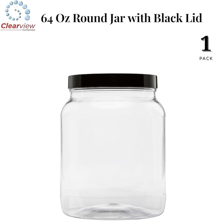 Plastic Storage Jars with Leak Proof Lids, BPA Free, Hand Wash Only (64oz, 1PK Black)