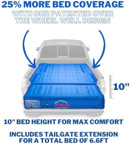 Pittman - Truck Bed Mattress 5.5 ft > 5ft - The Original Airbedz Truck Bed Air Mattress - Mid Size Short Beds Like The Tacoma - 25% More Coverage for Pickup Camping