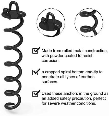 ABCCANOPY 16" Spiral Ground Anchor with Straps for Anchor Swings Set Down, Tent (Black)