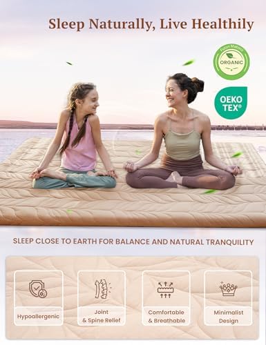 ZonLi Japanese Floor Mattress Futon Mattress Queen Size, 4" Thicken Roll Up Tatami Mat w/ 100% Cotton Washable Cover, Portable & Foldable Floor Bed Mattress for Sleeping, Dormitory, Adult Kids, Coffee