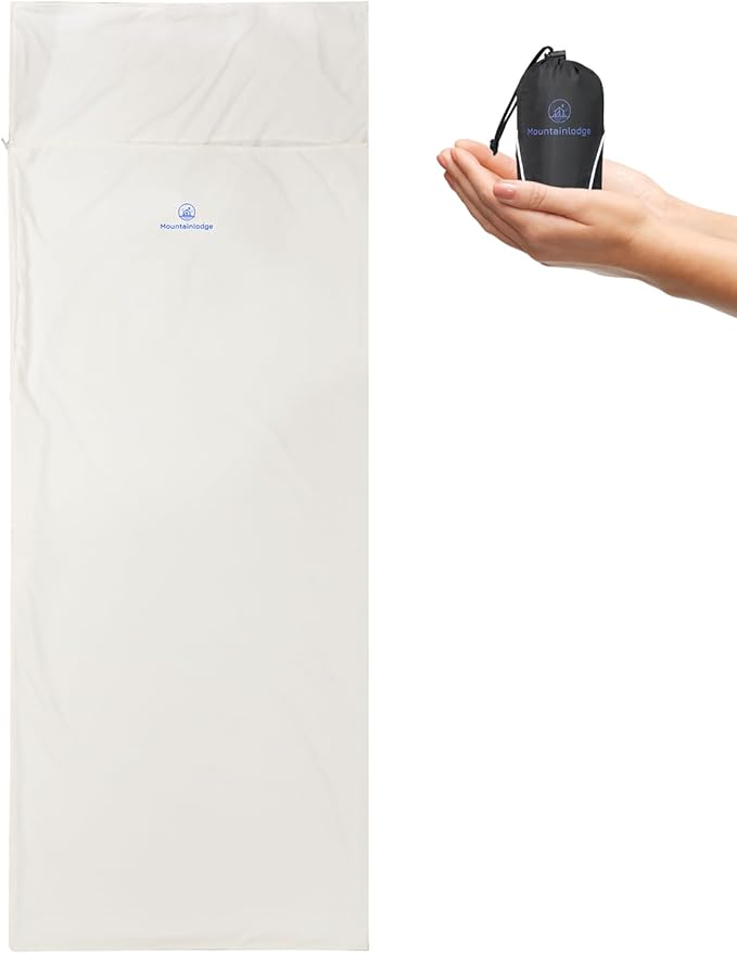 Mountainlodge Sleeping Bag Liner for Warm Weather Seasons with Carry Bag - Protable,Lightweight and Skin-Friendly Sleeping Bag for Camping,Hiking and Backpacking.